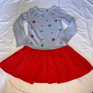 Mini Boden Girls 9-10Y Sequin Embellished Dress‎ Red Light Blue Long Sleeve